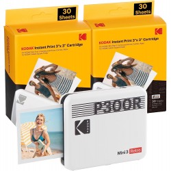 KODAK Mini 3 Retro 4PASS Stampante Fotografica Portatile (7,6x7,6cm) +  Pacchetto con 68 Fogli, Bianco