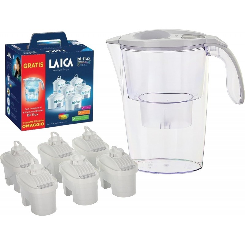 Laica J996 Kit 6 filtri (6 mesi di acqua filtrata) + 1 Caraffa Filtrante  Stream Line in omaggio 100% made in Italy